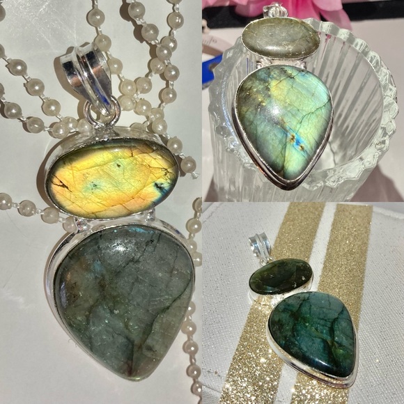 Glowing Labradorite Gemstone Handmade Pendant Necklace - Picture 4 of 7